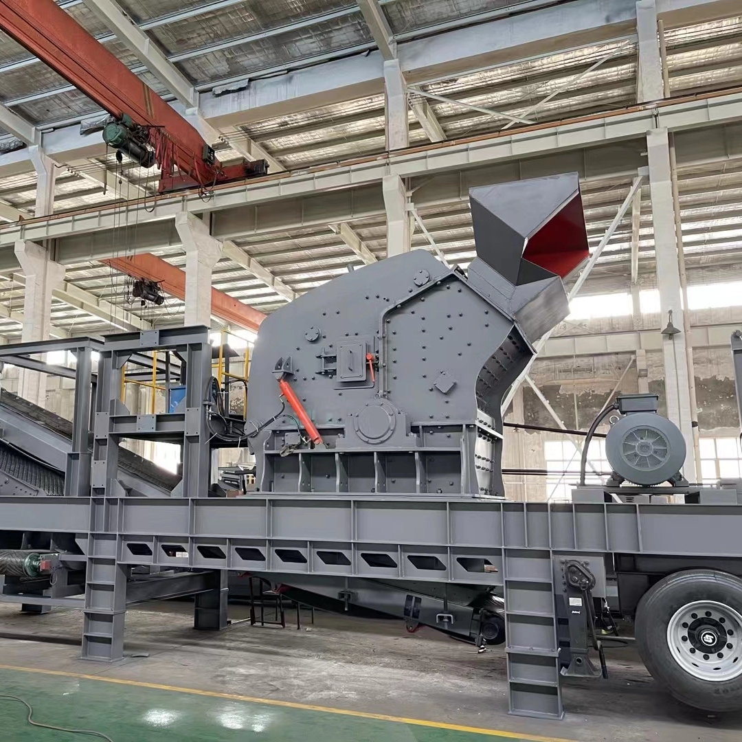 Mobile jaw crusher operating on a construction site